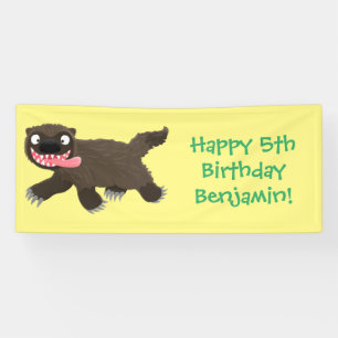 Funny hungry wolverine animal cartoon banner