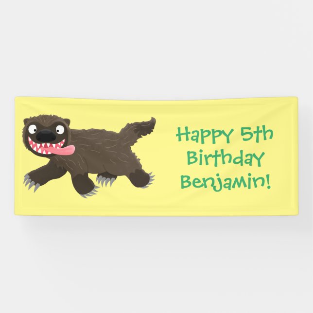 Funny hungry wolverine animal cartoon banner (Horizontal)