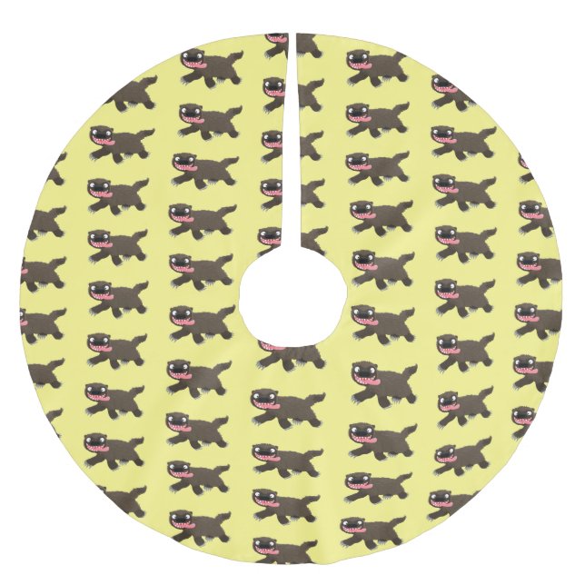 Funny hungry wolverine animal cartoon brushed polyester tree skirt (Front)
