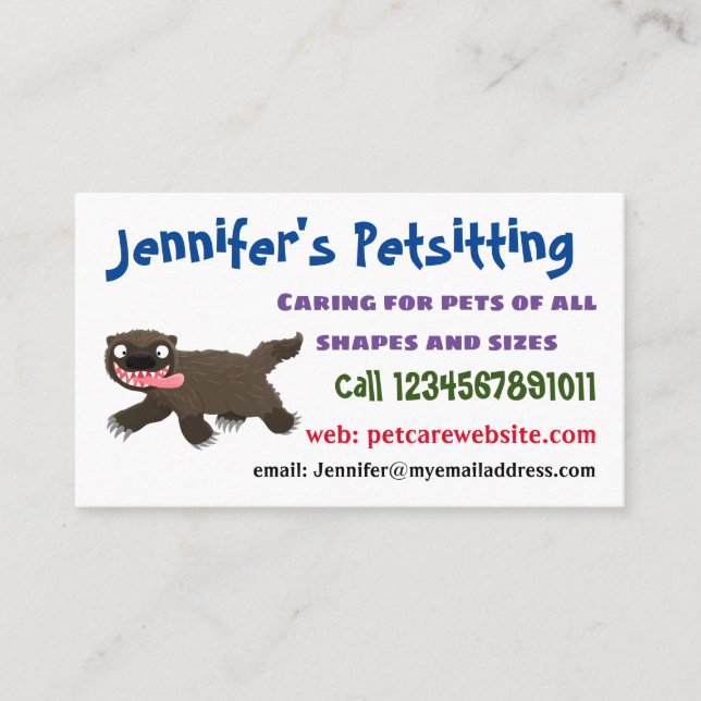 Funny hungry wolverine animal cartoon business card (Front)