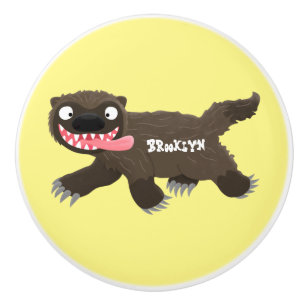 Funny hungry wolverine animal cartoon ceramic knob