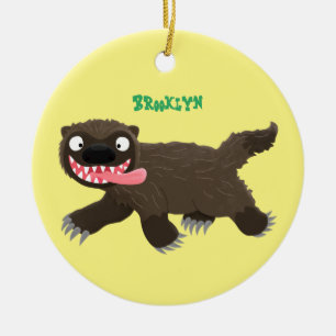 Funny hungry wolverine animal cartoon ceramic tree decoration