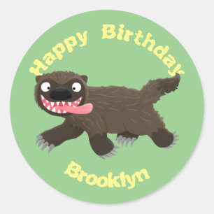 Funny hungry wolverine animal cartoon classic roun classic round sticker