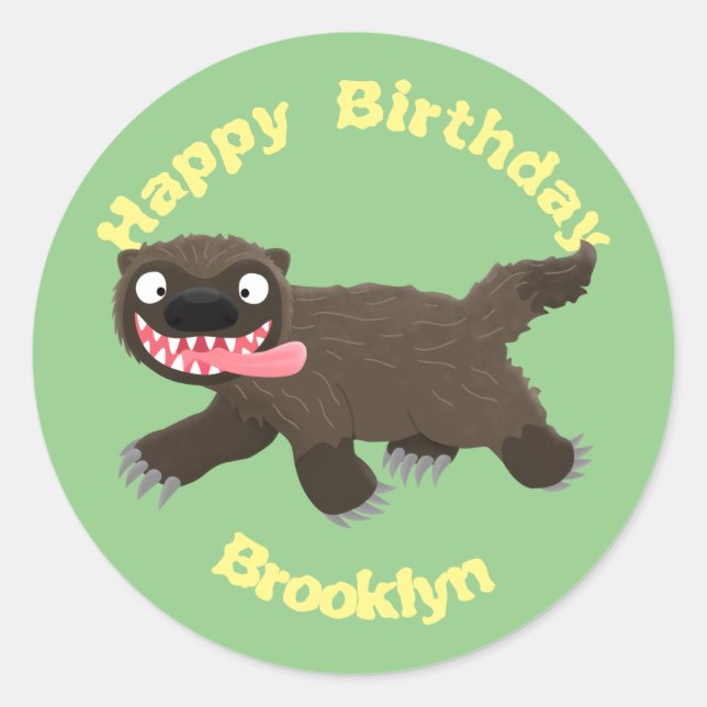 Funny hungry wolverine animal cartoon classic roun round sticker (Front)