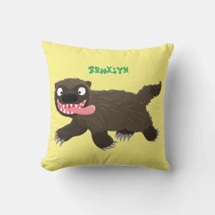 Funny hungry wolverine animal cartoon cushion