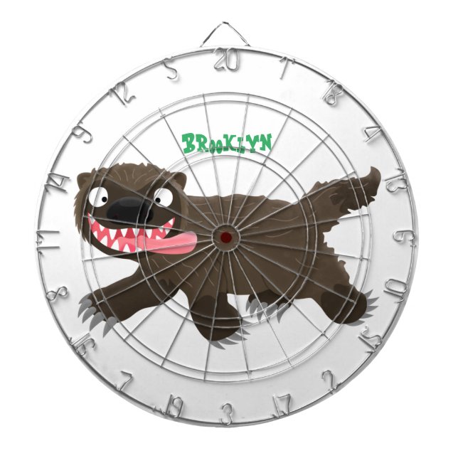 Funny hungry wolverine animal cartoon dartboard (Front)