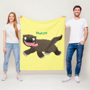 Funny hungry wolverine animal cartoon fleece blanket