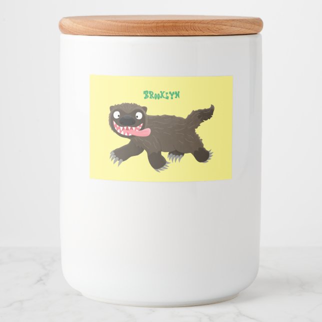 Funny hungry wolverine animal cartoon food label (Front)