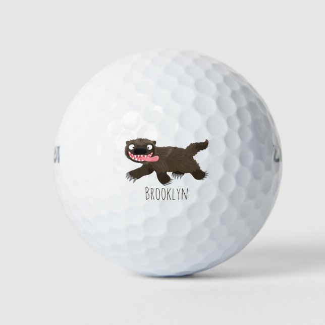 Funny hungry wolverine animal cartoon golf balls (Front)
