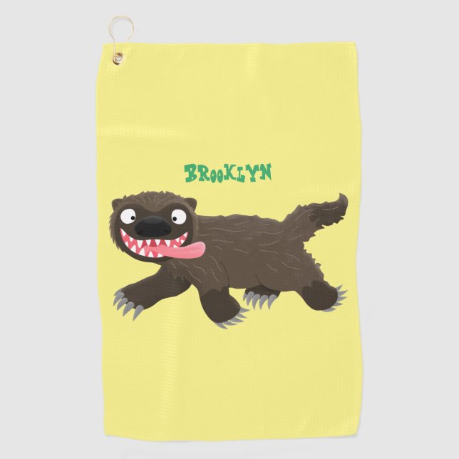 Funny hungry wolverine animal cartoon golf towel (Front)