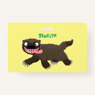 Funny hungry wolverine animal cartoon ID badge