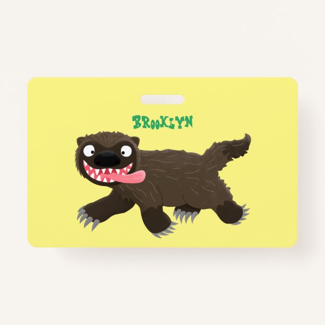 Funny hungry wolverine animal cartoon ID badge (Front)