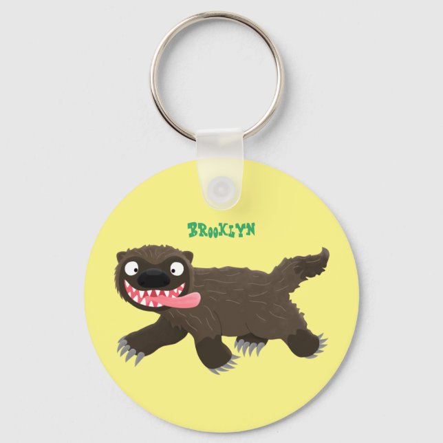 Funny hungry wolverine animal cartoon  key ring (Front)