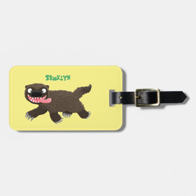 Funny hungry wolverine animal cartoon luggage tag (Front Horizontal)