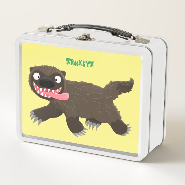 Funny hungry wolverine animal cartoon  metal lunch box (Front)