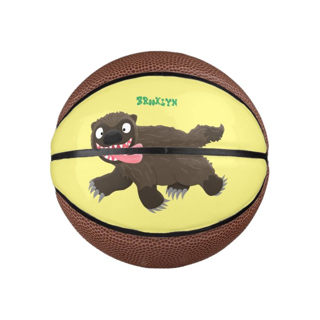 Funny hungry wolverine animal cartoon mini basketball (Front)