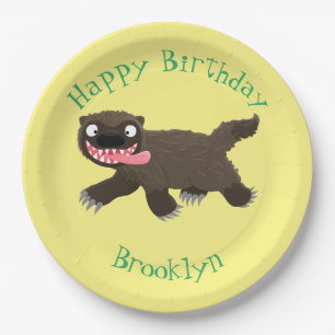 Funny hungry wolverine animal cartoon paper plate