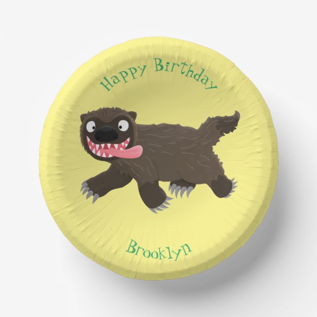 Funny hungry wolverine animal cartoon paper plate (Front)