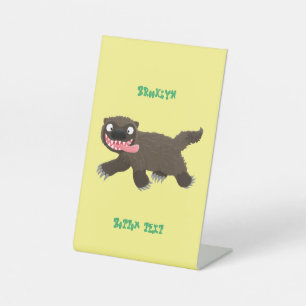 Funny hungry wolverine animal cartoon pedestal sign