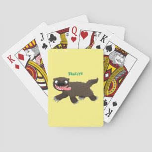 Funny hungry wolverine animal cartoon playing cards