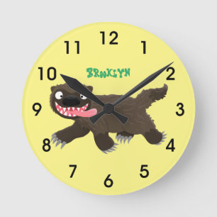 Funny hungry wolverine animal cartoon round clock