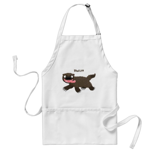 Funny hungry wolverine animal cartoon standard apron (Front)