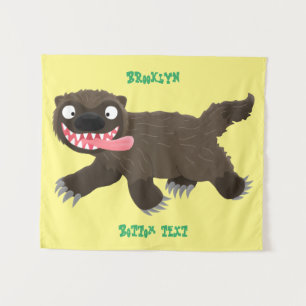Funny hungry wolverine animal cartoon tapestry