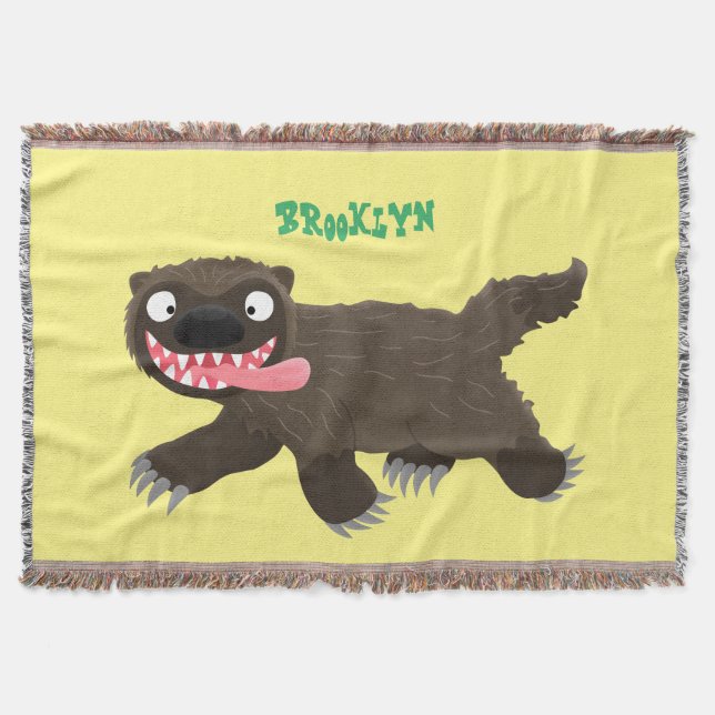 Funny hungry wolverine animal cartoon throw blanket (Front)