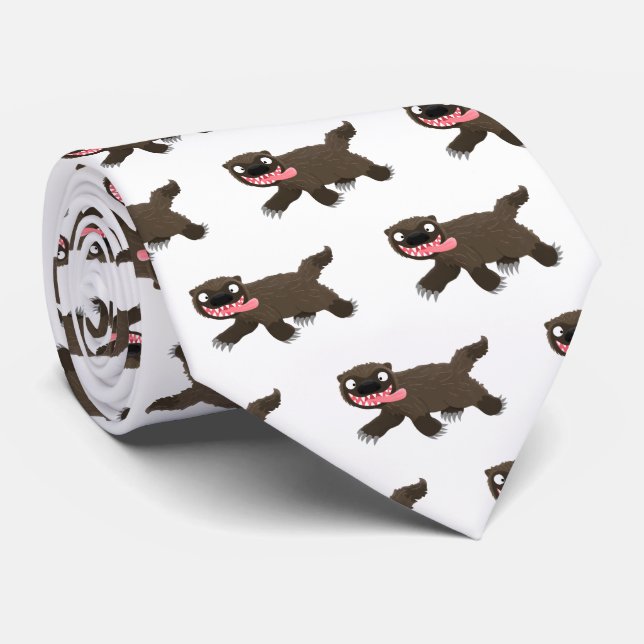 Funny hungry wolverine animal cartoon tie (Rolled)