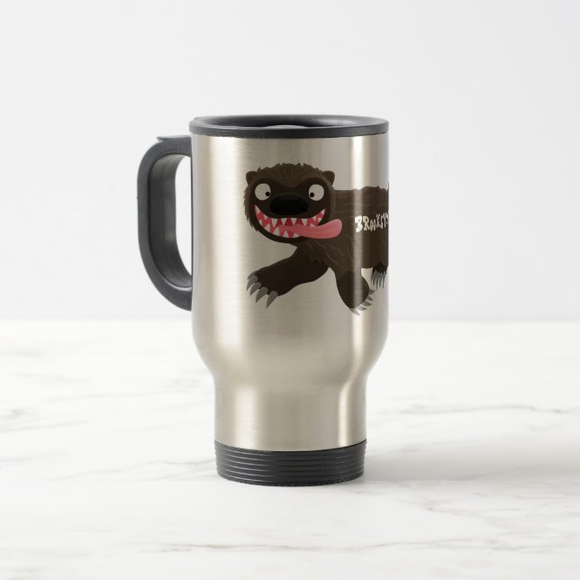 Funny hungry wolverine animal cartoon travel mug (Front Left)