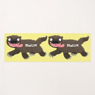 Funny hungry wolverine animal cartoon yoga mat