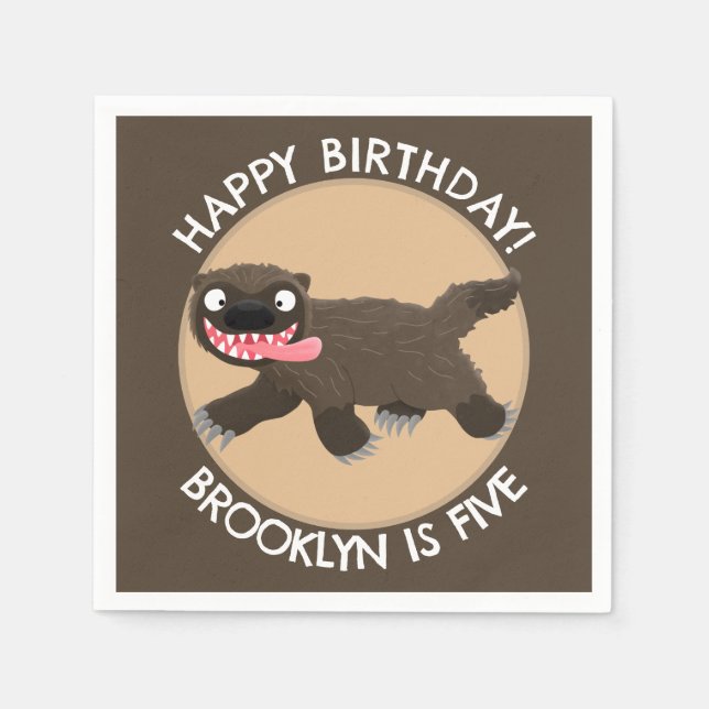 Funny hungry wolverine personalised birthday napkin (Front)