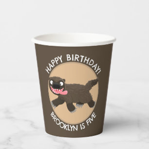 Funny hungry wolverine personalised birthday paper cups