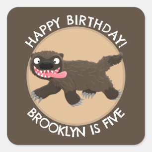 Funny hungry wolverine personalised birthday square sticker