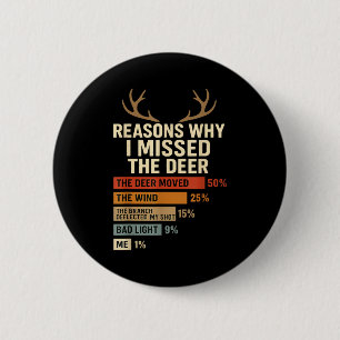 Funny Hunter Reasons Why I Missed The Deer Hunting 6 Cm Round Badge