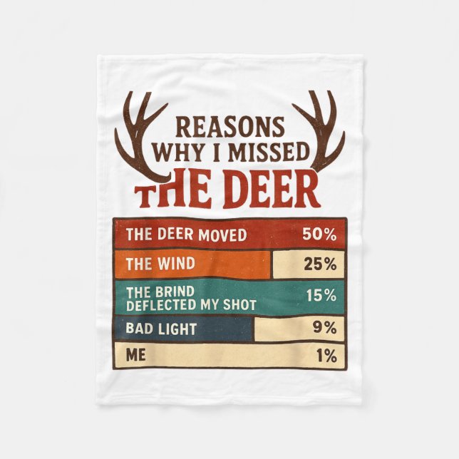 Funny Hunter Reasons Why I Missed The Deer Hunting Fleece Blanket (Front)