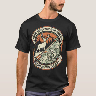 Funny Hunting Fishing Deer Buck Trout Vintage T-Shirt