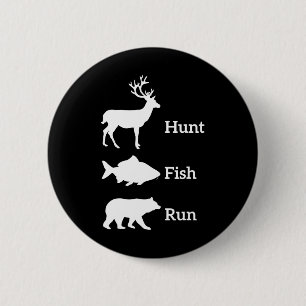 Funny Hunting Fishing Hunt Fish Run Bear Gift 6 Cm Round Badge