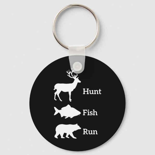 Funny Hunting Fishing Hunt Fish Run Bear Gift  Key Ring (Front)
