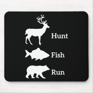 Funny Hunting Fishing Hunt Fish Run Bear Gift Mouse Mat