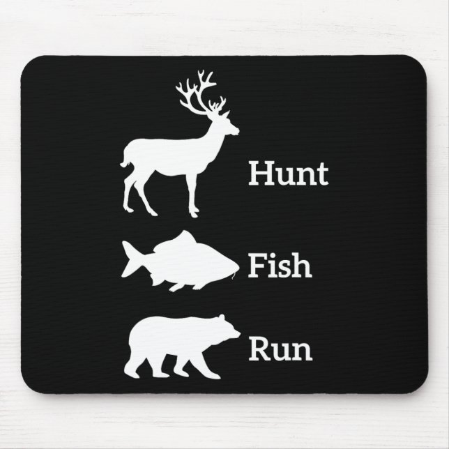Funny Hunting Fishing Hunt Fish Run Bear Gift  Mouse Mat (Front)
