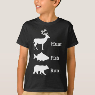 Funny Hunting Fishing Hunt Fish Run Bear Gift T-Shirt