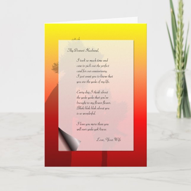 Funny Husband Anniversary Love Letter Yada Yak Card (Front)