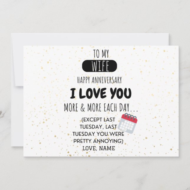 Funny Husband to Wife Humour Message on Anniversar (Front)