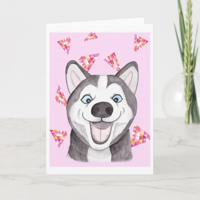 Funny Husky Card Super Happy Husky Birthday Card (Front)
