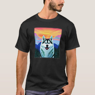 Funny Husky design dog imprint artwork face with S T-Shirt