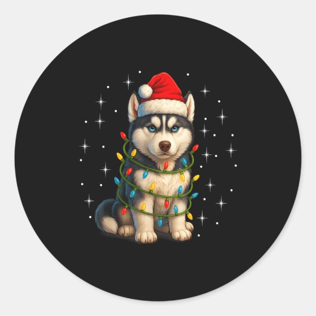 Funny Husky Dog Christmas Pj Pajama Men Women Pjs  Classic Round Sticker (Front)
