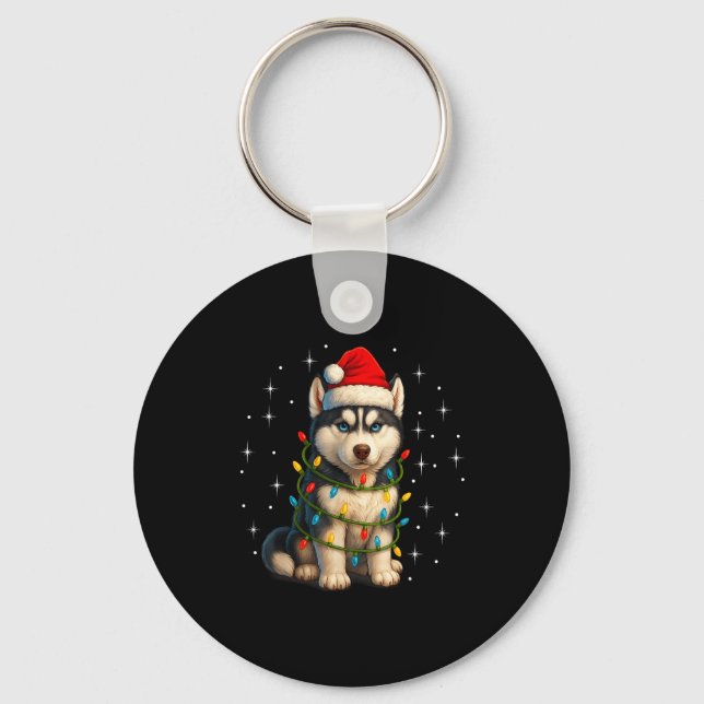 Funny Husky Dog Christmas Pj Pajama Men Women Pjs  Key Ring (Front)