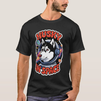 Funny Husky Dog In Space Design Funny Kids Husky T-Shirt