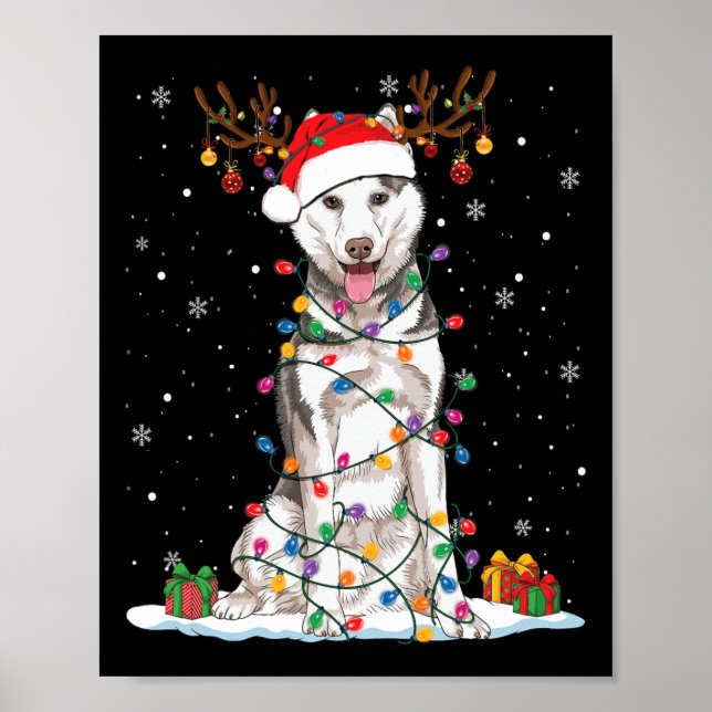 Funny Husky Dog Tree Christmas Lights Xmas Pajama  Poster (Front)